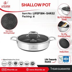 تابه دو دسته استیل کف لیزری سایز 32 لایف اسمایل LIFEP18N-SHR32