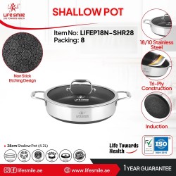تابه دو دسته استیل کف لیزری سایز 28 لایف اسمایل LIFEP18N-SHR28