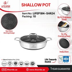 تابه دو دسته استیل کف لیزری سایز 24 لایف اسمایل LIFEP18N-SHR24