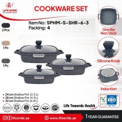 ست تابه گرانیت مربعی لایف اسمایل اصل مدل SPHM-S-SHR-6-3