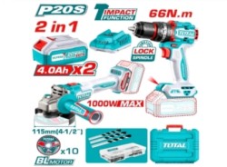 پک دوقلو دریل شارژی و سنگ فرز شارژی توتال مدل TCKLI20273